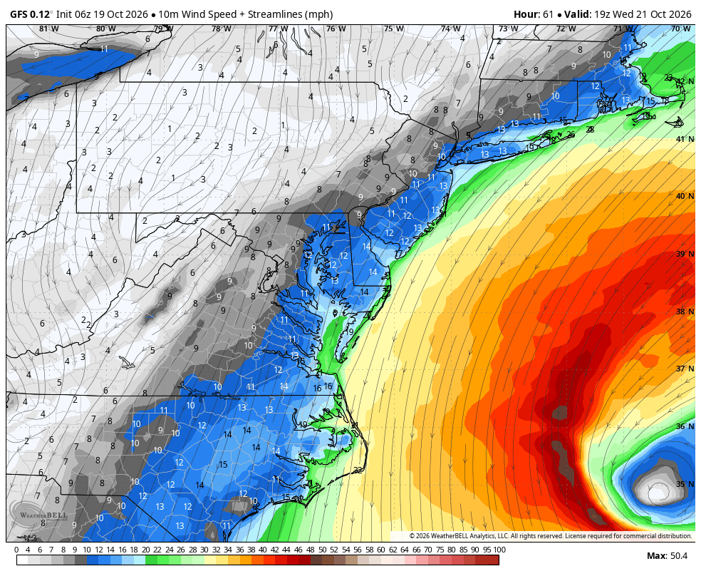 mpierre19's tweet photo. An ocean storm/Nor’easter will stay well offshore this week. Rainfall and strong winds are not expected in the NJ, NYC and Long Island areas. But a persistent onshore flow and swells may lead to some beach erosion and minor coastal flooding during high tides by Wednesday. https://t.co/GMJiHgVNKy