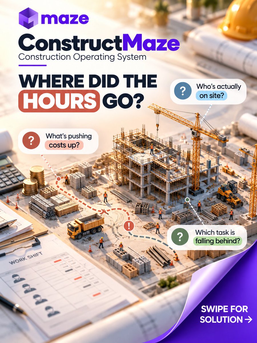 infomazeglobal's tweet photo. See the site. Know the cost. 🏗️ Connect labor hours and cost codes to live budget visibility.
Explore now: https://t.co/oBSEMEGDH7
#ConstructMaze #ConstructionTech #ConstructionManagement #CostControl #BudgetTracking #ProjectControls #ConstructionInnovation #PropTech https://t.co/bAU46LX3tq