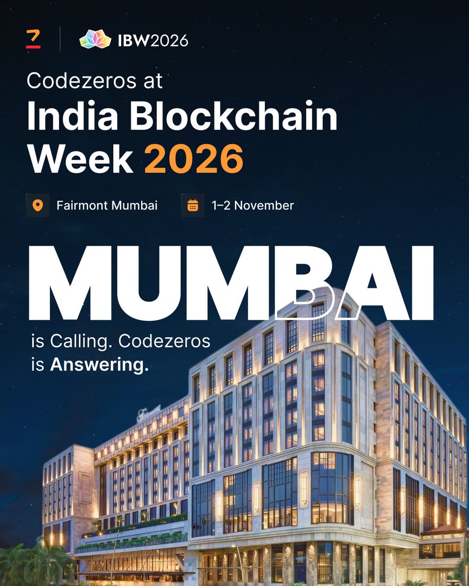 codezerostech's tweet photo. Mumbai, we're coming for the builders! 🇮🇳

Codezeros is heading to #IBW2026.

📍 Fairmont Mumbai
📅 1–2 Nov

Building in #Web3? Let's talk.

DM us to connect. https://t.co/aFhBiDX56O