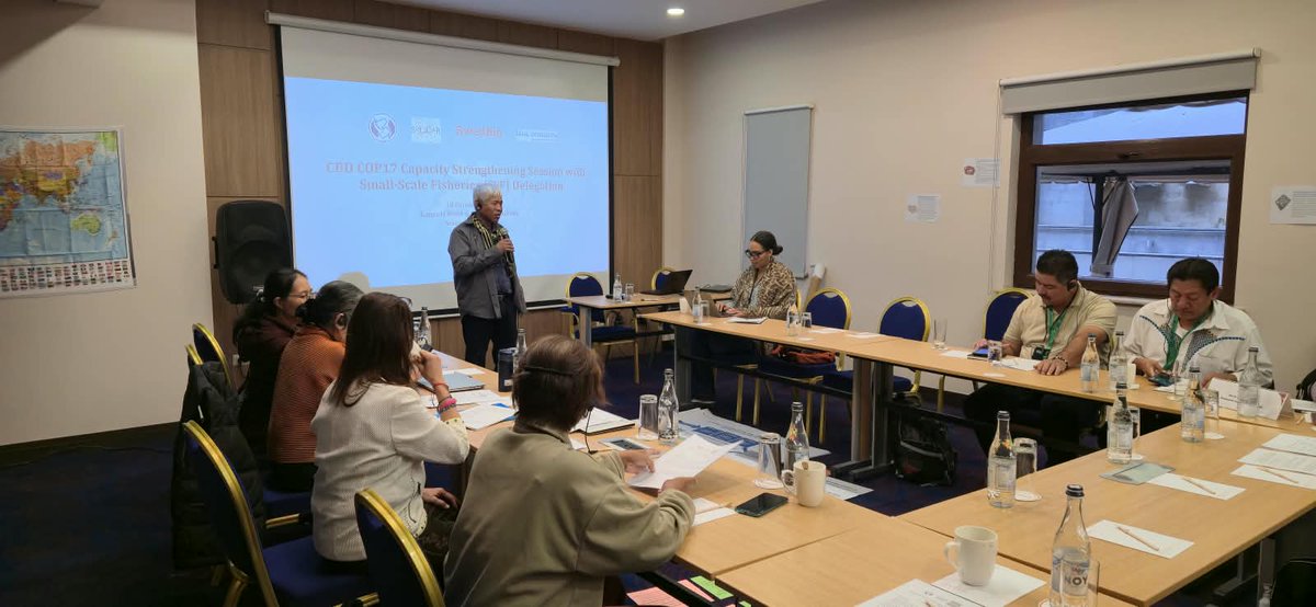ICSF1's tweet photo. 🎣 𝗖𝗕𝗗 𝗖𝗢𝗣𝟭𝟳 𝗦𝗦𝗙 𝗗𝗲𝗹𝗲𝗴𝗮𝘁𝗶𝗼𝗻 𝗖𝗮𝗽𝗮𝗰𝗶𝘁𝘆-𝘀𝘁𝗿𝗲𝗻𝗴𝘁𝗵𝗲𝗻𝗶𝗻𝗴 𝘀𝗲𝘀𝘀𝗶𝗼𝗻 🤝
The 17th Conference of the Parties to the Convention on Biological Diversity (CBD COP17) represents a critical juncture for operationalising targets under the Kunming-Montreal Global Biodiversity Framework (KMGBF). While decisions made at COP impact coastal marine tenure, spatial management, and resource governance, small-scale fishers face systemic barriers to participating meaningfully in these high-level negotiation spaces.

On the eve of CBD COP17, ICSF, @coopesolidar, @BlueVentures and @SwedBio organized a capacity-strengthening session to bridge complex UN negotiation mechanisms with grassroots coastal realities.

Participants guided each other through sharing their lived experiences, challenges, and visions during the session, which centered the critical contributions of SSF to global food security, cultural identity, biodiversity conservation and community resilience, positioning them as active rights-holders and stewards of their territories who can shift power dynamics in biodiversity decision-making.

The session aimed to:

🌊Bring together coastal and marine realities, local governance practices, and individual roles to build a united SSF delegation
 
⚖️Connect SSF challenges and the need for a human rights-based approach to global targets and key issues on governance

✊Strengthen SSF ability to navigate international meetings, while reinforcing local leadership over coastal, marine, and inland waters

#COP17Armenia  #fisheries #smallscalefishers #biodiversity #kmgbframework #fishercommunities