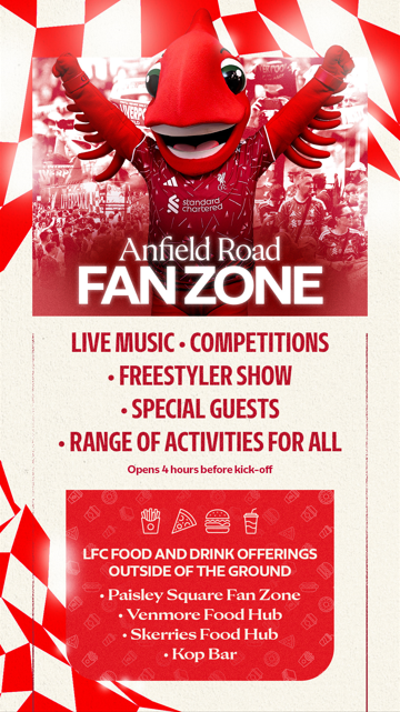 LFCHelp's tweet photo. Attending tomorrow's match?  Get down to the 𝐀𝐧𝐟𝐢𝐞𝐥𝐝 𝐑𝐨𝐚𝐝 𝐅𝐚𝐧 𝐙𝐨𝐧𝐞  
🎶Music  📷Food &amp; drink  📷@MightyRed_LFC https://t.co/2j54w3Vv0E