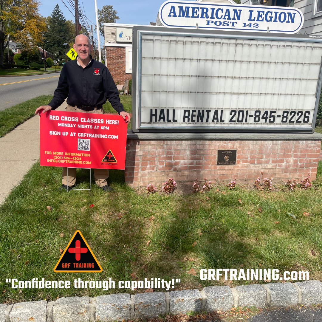 grftraining's tweet photo. Join us Mondays at 6 PM at American Legion Post 142 in Maywood, NJ for Red Cross First Aid, CPR &amp; AED training. Learn how to save a life. Register at https://t.co/dBGcWHs7Vd or call/text (201) 596-4204.

#GRFTraining #CPRtraining #MaywoodNJ #BergenCountyNJ #AmericanLegion142 https://t.co/3tPiz23uAv