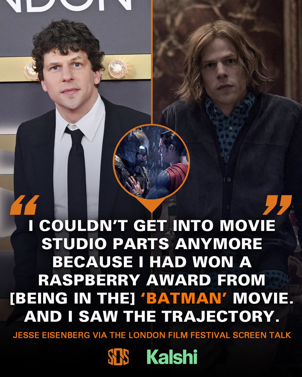 ScreenOffScript's tweet photo. Jesse Eisenberg admits he "couldn't get into studio movie parts" after winning a Razzie for playing Lex Luthor 😳

His latest feature film, The Debut, is generating tons of buzz heading into award season 🏆

Presented by @Kalshi_Film https://t.co/nCzPAzMlMy