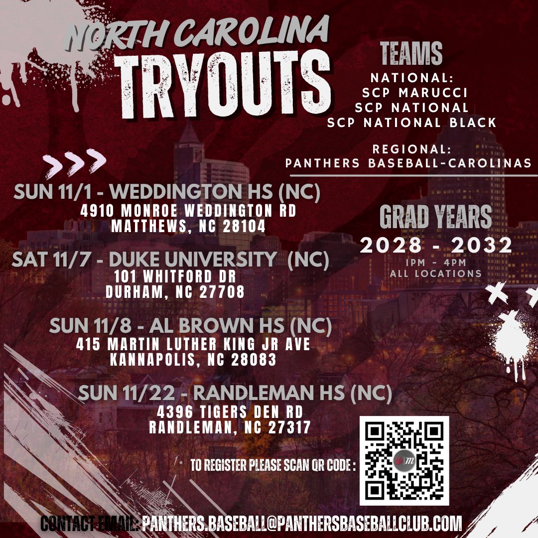 PanthersProgram's tweet photo. 🚨 2027 SUMMER TRYOUTS 🚨

Interested in joining one of the longest-standing travel baseball programs in the country?  

Panthers by the Numbers:

⚾️ 131 MLB Draft Picks

⚾️ 1,600+ college commits

🏆 6x National Champions 

📈 Proven Player Development

#SCPDUDES || #SCPTOUGH https://t.co/OLN3uXkxQk