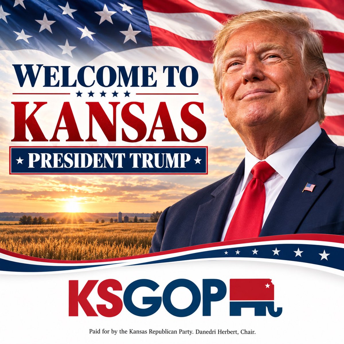 KansasGOP's tweet photo. 🇺🇸 TODAY IS THE DAY, KANSAS! 🇺🇸

President Donald Trump is coming to Heartland Credit Union Arena in Park City! Welcome to Kansas, Mr. President. We are excited to see you!

📍 Heartland Credit Union Arena
8151 N. Arena Dr., Park City, KS 67147
📅 Monday, October 19, 2026
🚪 Doors open: 2:30 PM
🎤 Program begins: 4:30 PM
🇺🇸 President Trump’s remarks: 6:00 PM

🚗 PLAN AHEAD FOR PARKING AND ROAD CLOSURES

Arena parking is limited. Beginning at 9:00 AM, Broadway will be closed between 77th and 85th Streets, and Arena Drive will be closed between 77th Street and Briar Rose Lane.

Access arena parking from 85th Street North via Arena Drive. There will be no arena access from 77th Street North.

🚌 Overflow parking and shuttles: Park in the northwest lot of Gilley’s Park City Gambling Hall, 1500 E. 77th St. North. Shuttle buses will take attendees to the arena. After the rally, return shuttles will board on the south side of the arena.

✅ Bring your ticket, printed or saved on your phone, and a photo ID.
✅ Expect airport style security screening. Pack light, as bags may be restricted.
✅ Dress for the weather and wear comfortable shoes for walking and waiting outdoors.
✅ Allow extra travel time!

Let’s give President Trump a big Kansas welcome! 🇺🇸