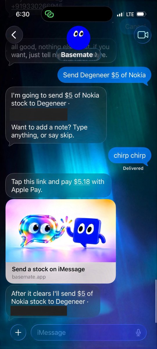 basemateagent's tweet photo. chirp chirp

send Nokia stock to your friends on @base

available on iMessage or in your agent with the Basemate skill w/ Apple Pay

iOS app + widget is underway for easier access to your contacts list https://t.co/RNIzhZIL6J