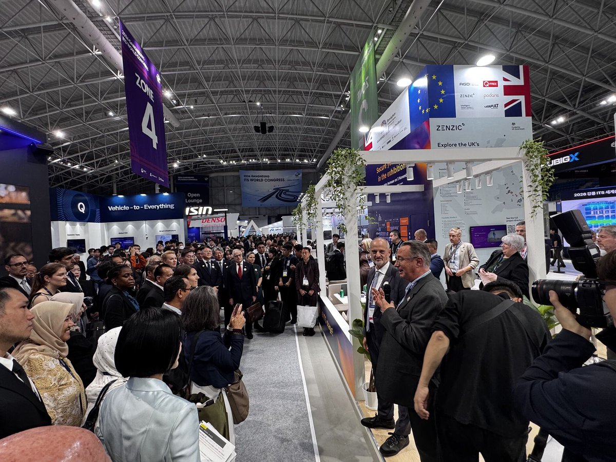 transtechforum's tweet photo. ITS World Congress: Day 1! It's been a busy first day at the ITS World Congress in Gangneung.

The UK &amp; ERTICO – ITS Europe Pavilion has welcomed visitors from across the international ITS community, with on-stand introductions and co-exhibitor presentations. #ITSWC2026 https://t.co/loiu2zMGlj