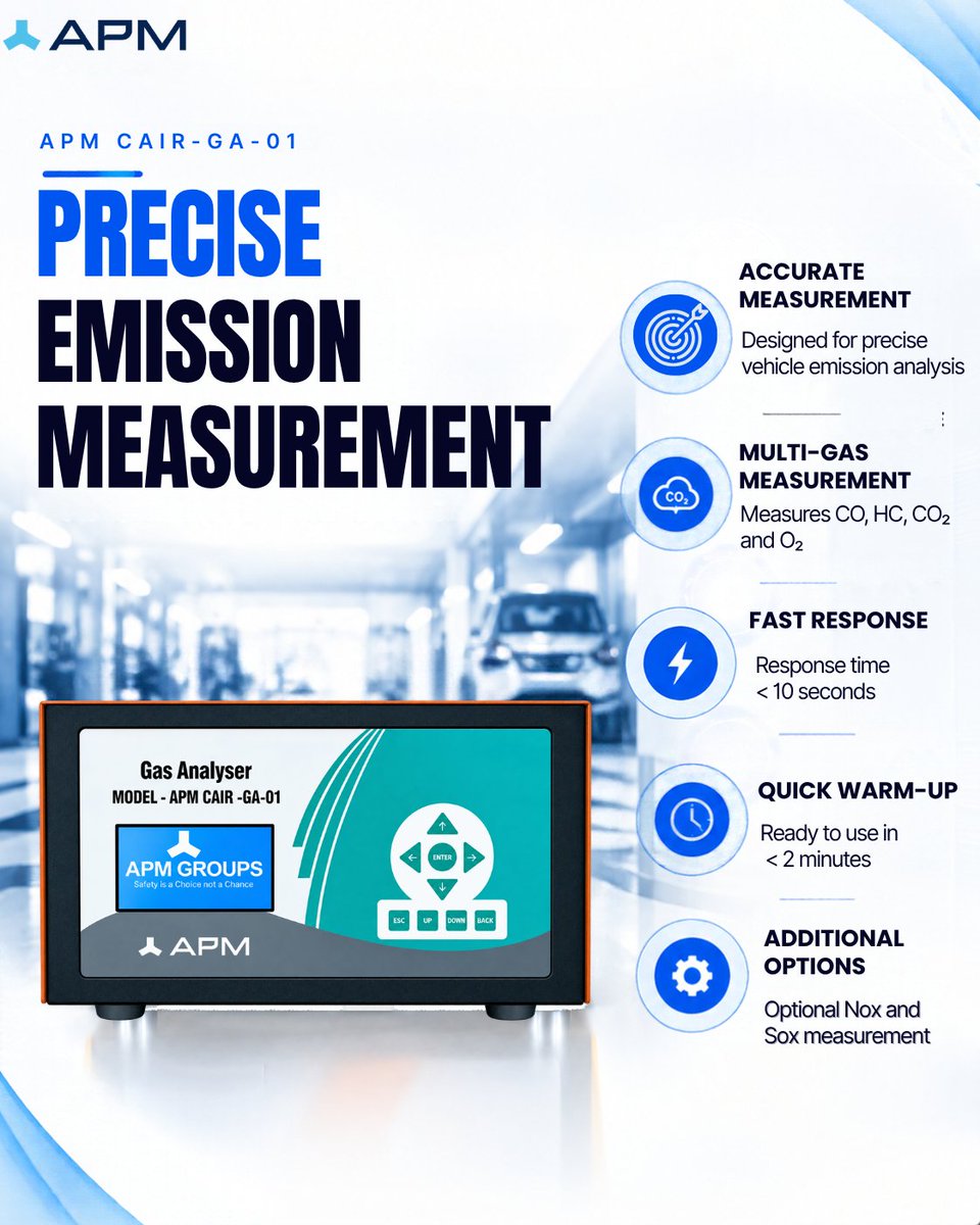 APMGROUP_'s tweet photo. Precision matters when it comes to vehicle emissions.

APM Gas Analyser helps support accurate emission testing for cleaner, more responsible mobility.

Measure accurately. Test confidently. Move towards a greener future.

#APM #GasAnalyser #EmissionTesting #AutomotiveTechnology https://t.co/4puvugZNNV