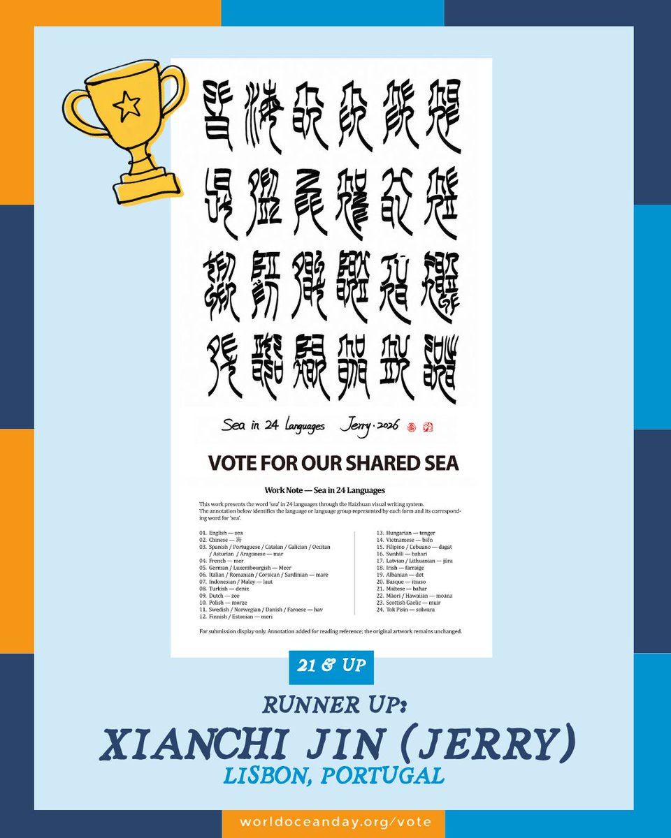 WorldOceansDay's tweet photo. Announcing the winners of the Vote for the Future Poster Competition!

A huge congratulations to our winners and runners-up! We were blown away by the creativity, imagination, and powerful visions for the future shared by artists from around the world.

UNDER 21

🥇 Winner: Jiahe Zhang — Shanghai, China

🥈 Runners-up:
Sunny Friedman — Port Washington, NY, USA
Keisha Mae T. Fabricante  — Baguio City, Philippines

21+

🥇 Winner: Merica Noel — UK/Japan

🥈 Runners-up:
Hong Zheyu — Seosan, South Korea
Xianchi Jin (Jerry) — Lisbon, Portugal

Bow Seat and World Ocean Day would like to extend a huge thank you to everyone who participated, shared their creativity, and used their art to inspire a better future.

As we celebrate these incredible artists, we also want to remind everyone that your voice matters beyond the canvas. We encourage you to participate in your local elections and make your voice heard, regardless of who or what you vote for. What matters is showing up, staying engaged, and taking part in shaping the future of your community and our planet.

The future is ours to imagine, shape, and create together.

#VoteForTheFuture #PosterCompetition