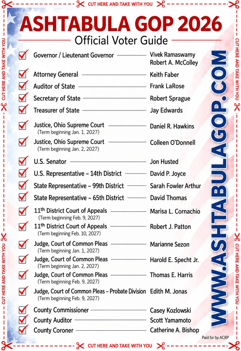 ashtabulacounty's tweet photo. Download this list of candidates to your phone so you have it in your hand when you vote, or print a copy to bring along! ASHTABULA COUNTY BOARD OF ELECTIONS 8 W. Walnut Street in Jefferson EARLY VOTING HOURS THIS WEEK: Monday–Friday: 8 AM – 5 PM Saturday: 8 AM – 4 PM #vote #Ohio https://t.co/r04aEKyxq3