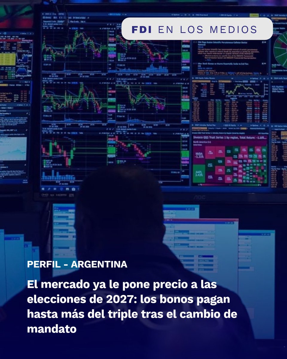 FDIadvisors's tweet photo. 📊 Elecciones 2027: el mercado ya empieza a anticipar escenarios.

Los bonos argentinos reflejan las expectativas de los inversores frente al próximo cambio de mandato, con rendimientos que pueden superar ampliamente los actuales. ¿Qué factores explican esta diferencia y qué riesgos hay que tener en cuenta?

En una nota publicada por Perfil, @marianosardans, CEO de @FDIadvisors analiza junto a destacados especialistas, cómo el escenario político y las expectativas económicas empiezan a influir en el precio de la deuda argentina.

📲 Leé el artículo completo acá

🔗 https://t.co/llMT6jAfB2