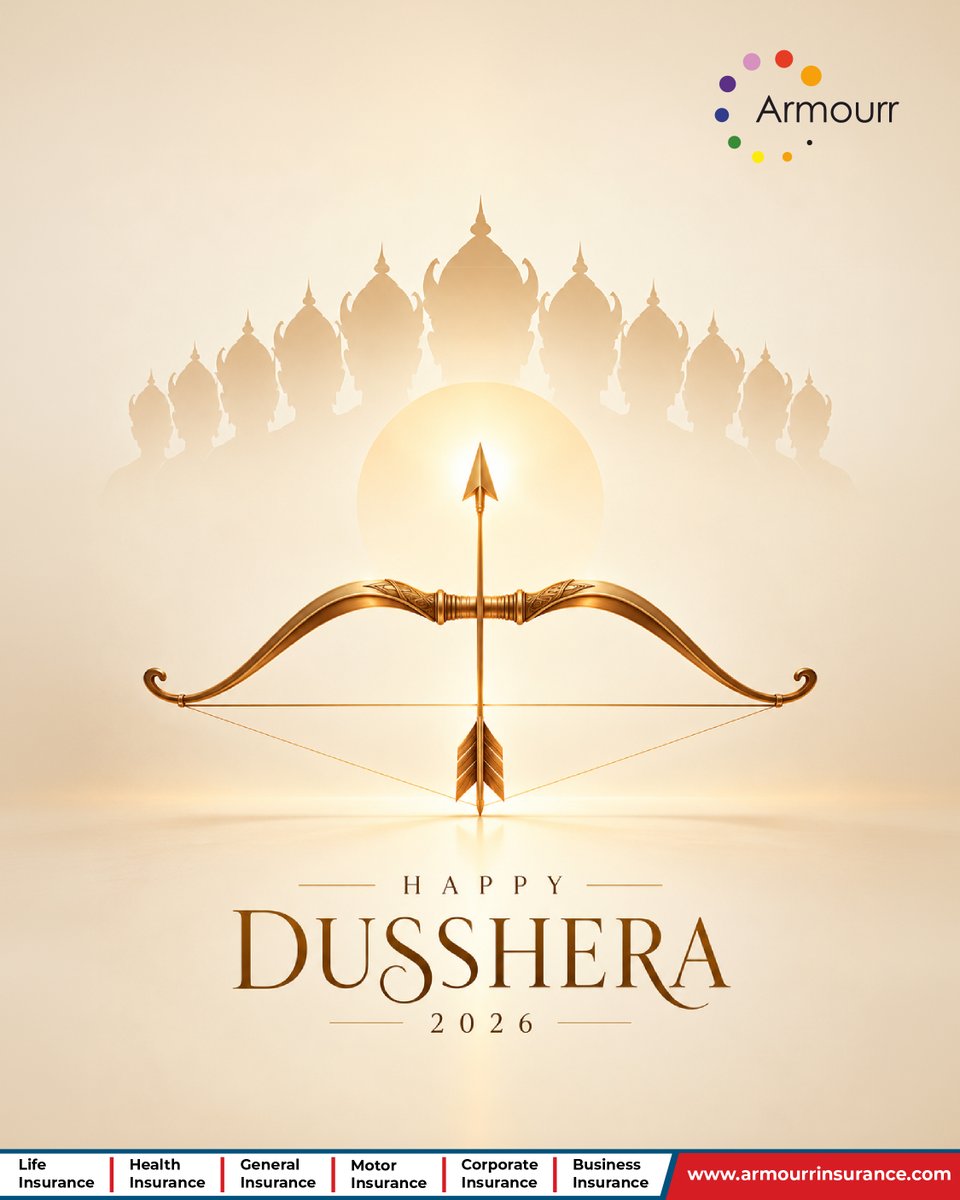 ArmourrBroking's tweet photo. 🏹✨ May Goodness Triumph Over Evil! Happy Dussehra 🏹
Wishing you and your family a joyful, prosperous, and safe Happy Dussehra 2026! 🙏
#HappyDussehra #Dussehra2026 #Vijayadashami #VictoryOfGoodOverEvil #InsuranceProtection #StayProtected #ArmourrInsurance https://t.co/2s7clbm8JT