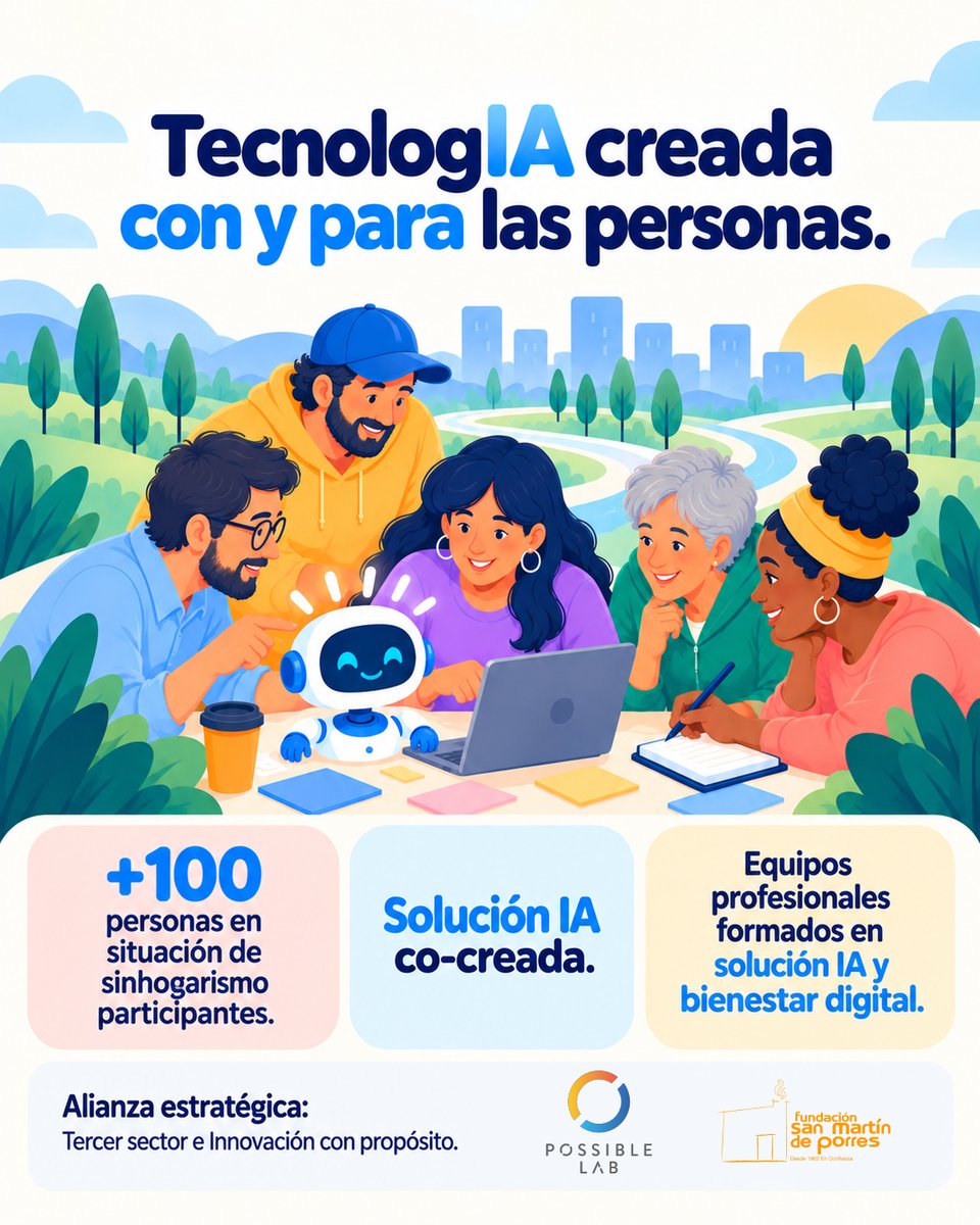 FSMP's tweet photo. Ayúdanos con tu voto en los XV Premios Solidarios @orange a poner en marcha "Tecnología que Acompaña", una solución de IA para personas en situación de sinhogarismo, en alianza con @lab_possible 
Conoce y vota el proyecto en: https://t.co/ktNPbhZQhr https://t.co/JCAsTeTKXw