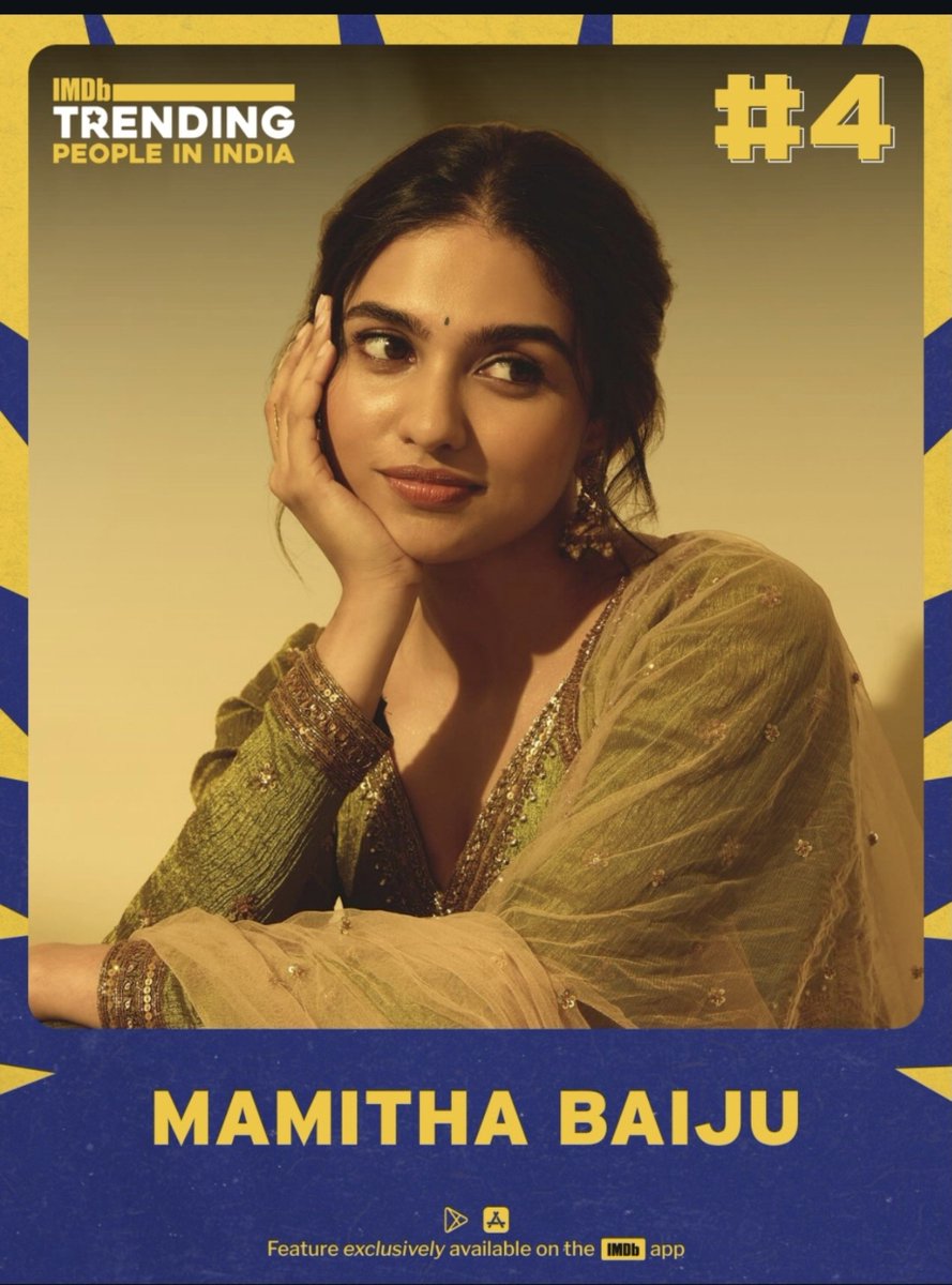 Imfreak45X's tweet photo. Mamitha is trending at #4 on IMDb for the sixth consecutive week! 💥✨️

India's Biggest Female Super Star @_mamithabaiju 🧨🔥 https://t.co/k4JhpbkGJv