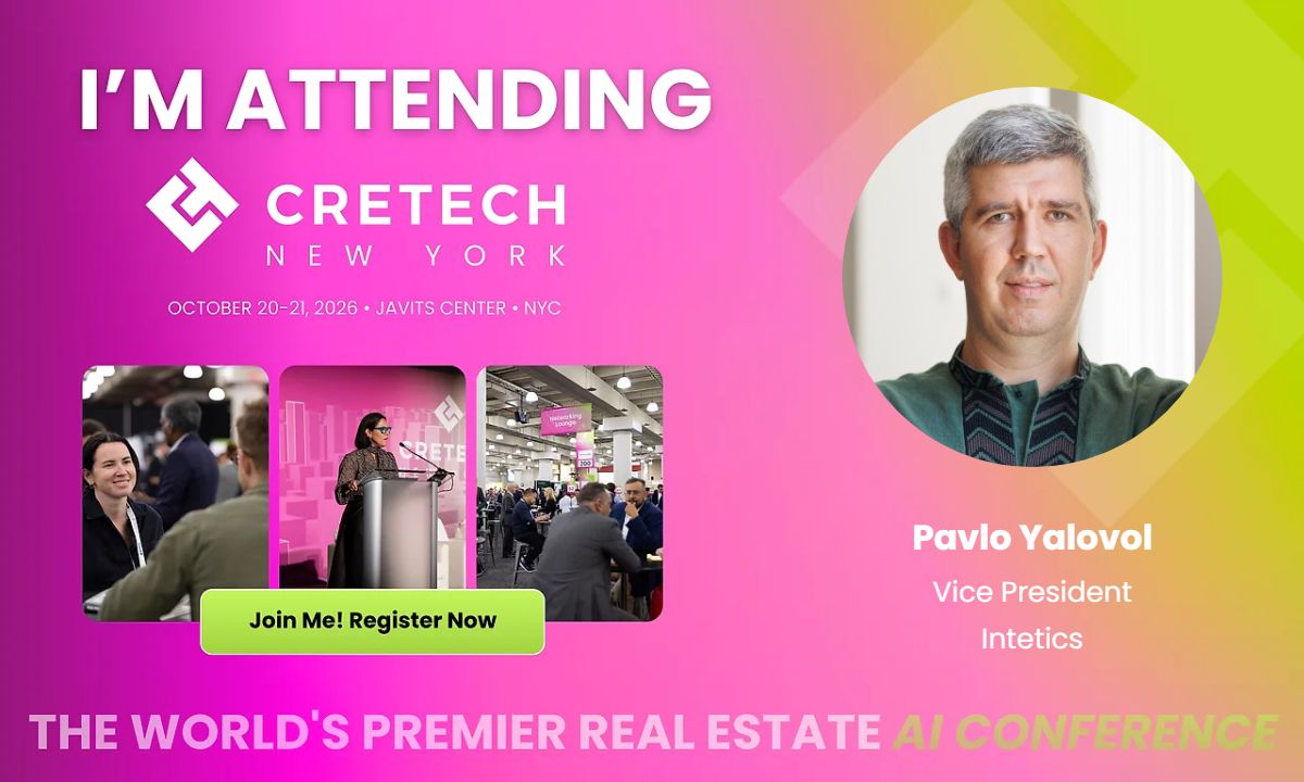 intetics's tweet photo. Our VP of Innovation, Pavlo Yalovol, will attend #CREtech2026 in New York on October 20-21.

He’ll meet real estate and tech teams to discuss AI agents, cross-system workflows, and AI governance.

Planning to attend?

Let us know if you’d like to meet with Pavlo in New York. https://t.co/PtYP8GiyCT