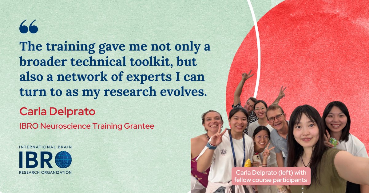 IBROorg's tweet photo. 🌍 From Argentina to China: 2026 IBRO Neuroscience Training grantee Carla Delprato shares how the #grant expanded her international connections and research perspectives

✨ Read her story: https://t.co/hL8ljCG1qI

And apply for a grant by 31 Oct: https://t.co/d9sG1KGIgQ https://t.co/wztOMdt1LF