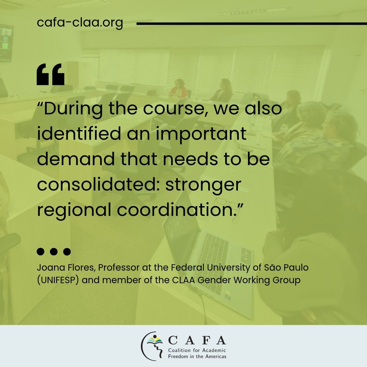CafaClaa's tweet photo. For Joana Flores (UNIFESP), member of the CLAA Gender Working Group, the training connected experiences and strategies to address gender-based violence across Latin American universities.

👉 Read more: https://t.co/AbathYKbLJ 

#AcademicFreedom #CAFA https://t.co/aho9JpXqWd