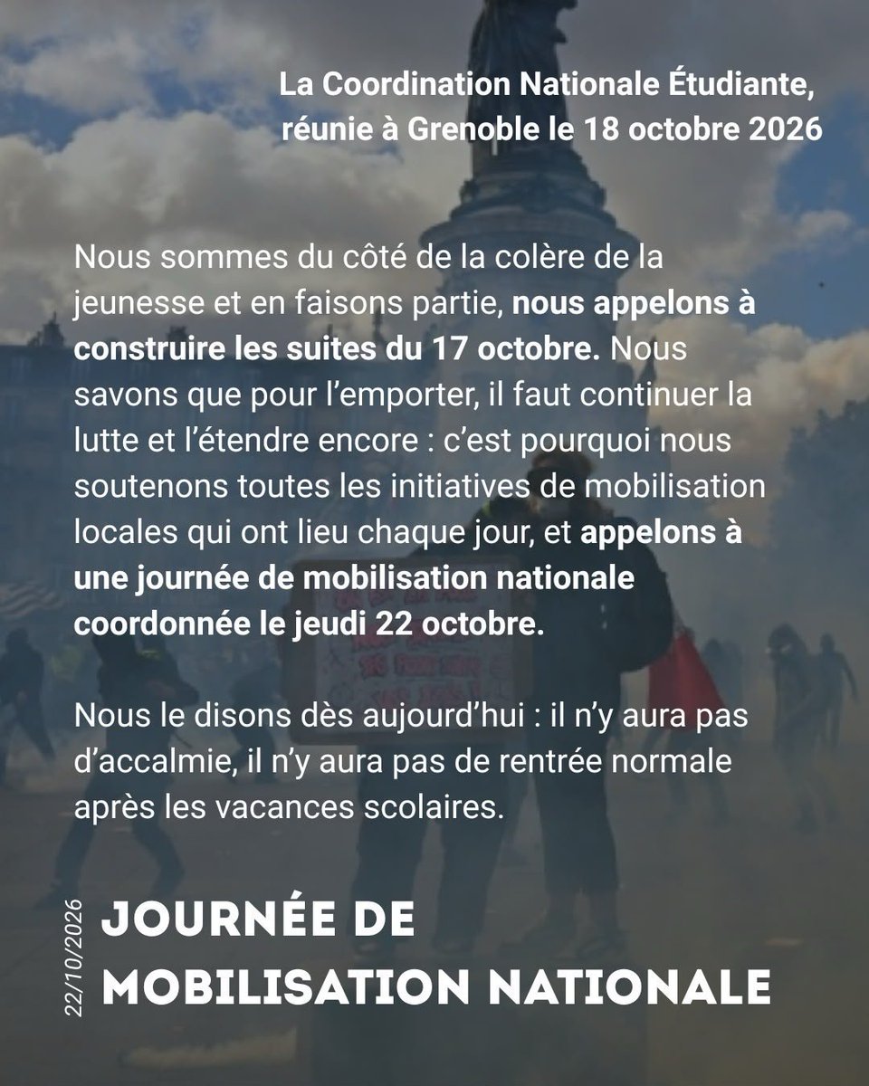 CNE2026's tweet photo. La coordination nationale étudiante appelle à une journée de mobilisation nationale le jeudi 22 octobre ! https://t.co/n7WOaEI7tD