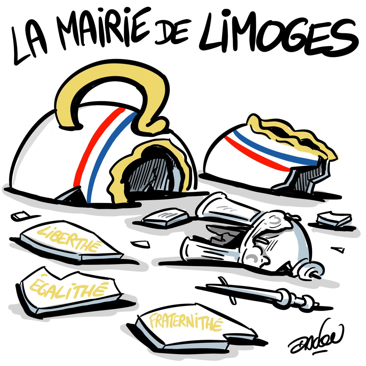 dadoubd's tweet photo. ACTU FRANCE 
La mairie de Limoges dévastée 

#france #limoges #mairie #porcelaine #dessin #feu #colere #Manifestation17Octobre https://t.co/0n6Xdybmk3