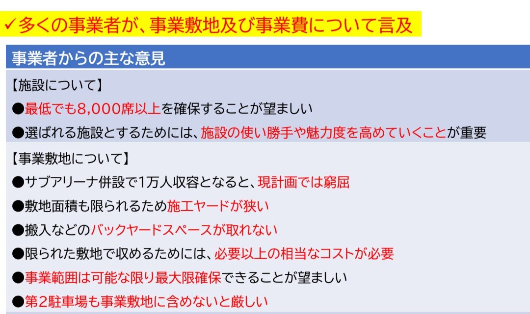 hero_zeep's tweet photo. 10/19 岡山アリーナ整備検討会議

●事業者たちの意見は、ほぼみんな同じ
↓
「こんな狭い所に1万人規模のアリーナを造るのは厳しい」です。

いや、わりと皆そう思ってたよな？

なぜ岡山ドームより狭い敷地に、岡山ドームより大きいアリーナを造ろうと考えたのか？ https://t.co/zos7Woh7Qq