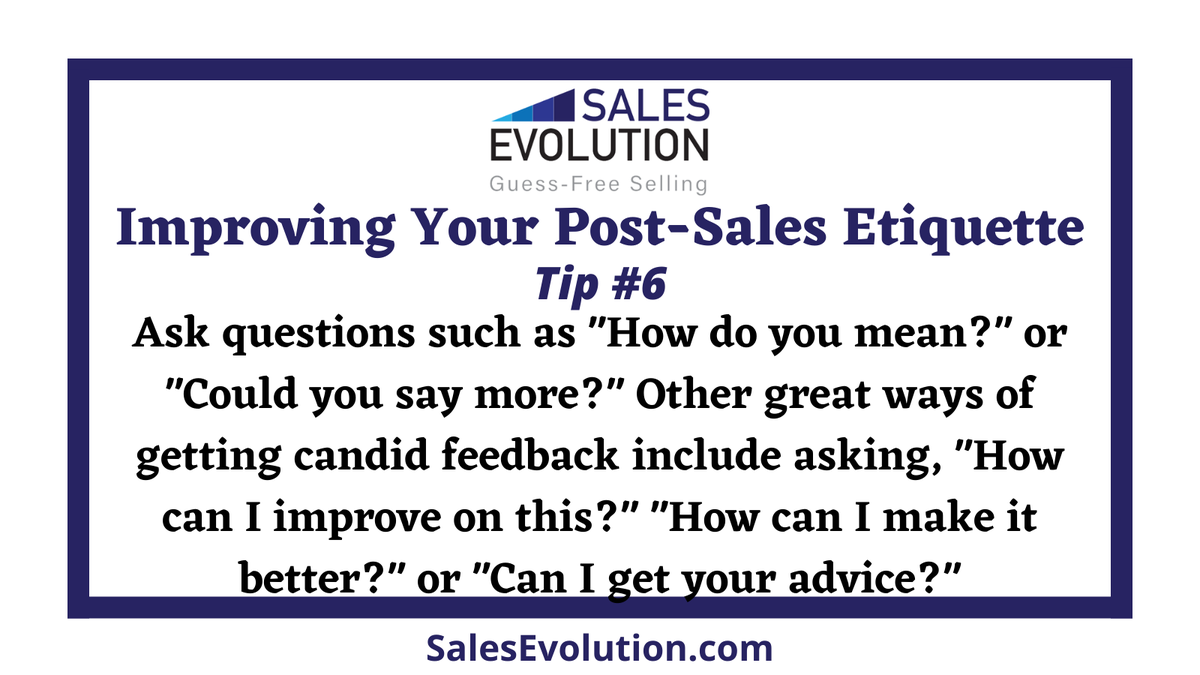 salesevolution's tweet photo. Improving Your Post-Sales Etiquette - Tip #6

#sales #salestips #salespeople #salesetiquette https://t.co/I9Ttduzpwm