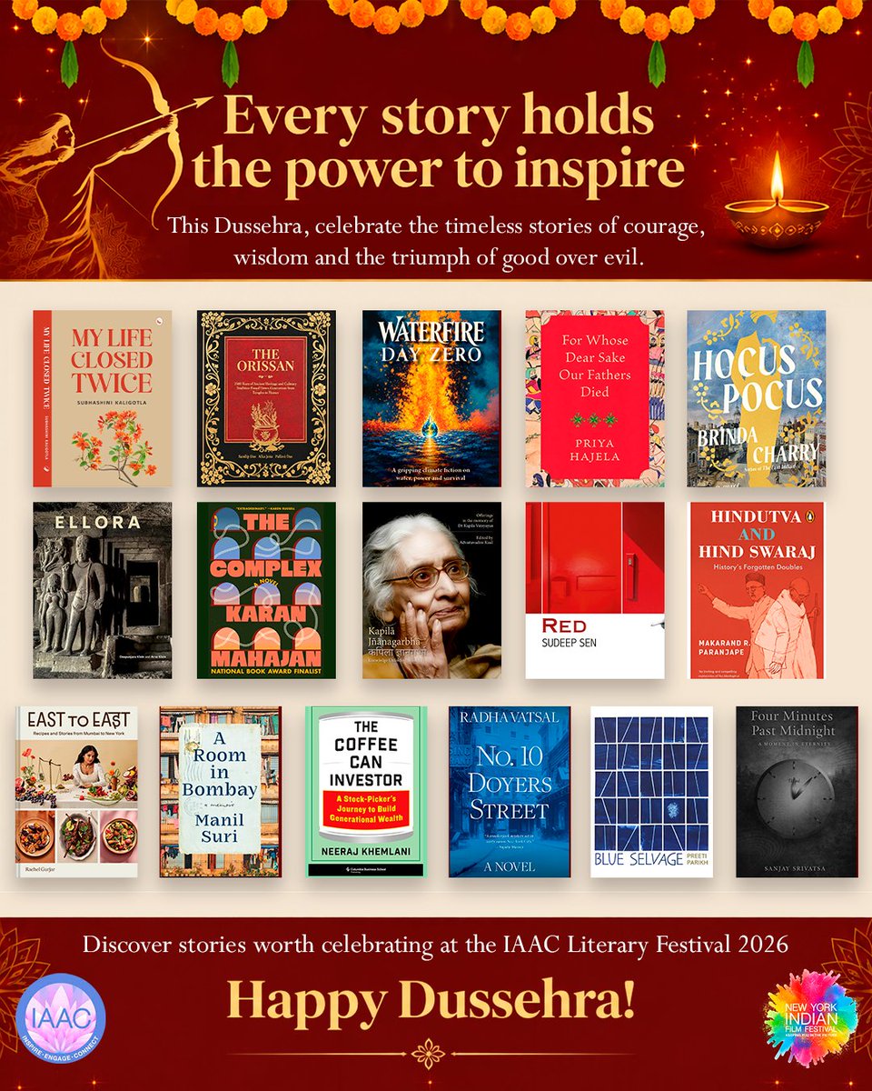 nyindianff's tweet photo. This Dussehra, Indo-American Arts Council ( @IAArtsCouncil) brings Literary Festival 2026 for conversations and stories that stay with us long after the last page. ​

Wishing you a very Happy Dussehra! ​

#IAAC #IAACLitFest  #Dussehra #Literature https://t.co/DHa2CdYY2L