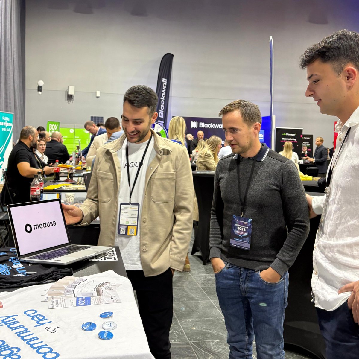 Agilo's tweet photo. The questions at a conference booth tell you where a market is going. 

At CRO Commerce 2026 we demoed @medusajs all day. Shopify, WooCommerce, and Magento teams asked about migrations, integrations, and owning their platform. 

Full recap: https://t.co/Y6uwqoeDNx https://t.co/we7nSIMXPy