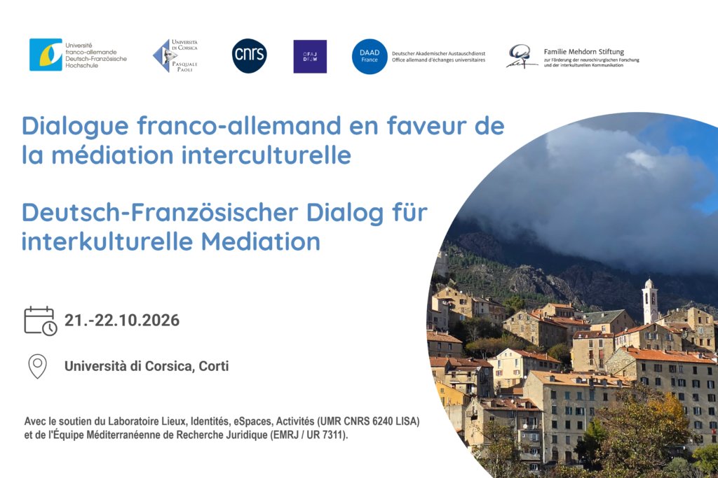 UnivCorse's tweet photo. 🔜 Colloque international | Dialogue franco-allemand en faveur de la médiation interculturelle 🇩🇪

Les 21 et 22/10 , l’Università di Corsica et @DFHUFA organisent à @VilleCorti un colloque international.

ℹ️ Plus d'informations ↘️
https://t.co/php7gxqKpN https://t.co/RGdlvDQeNx