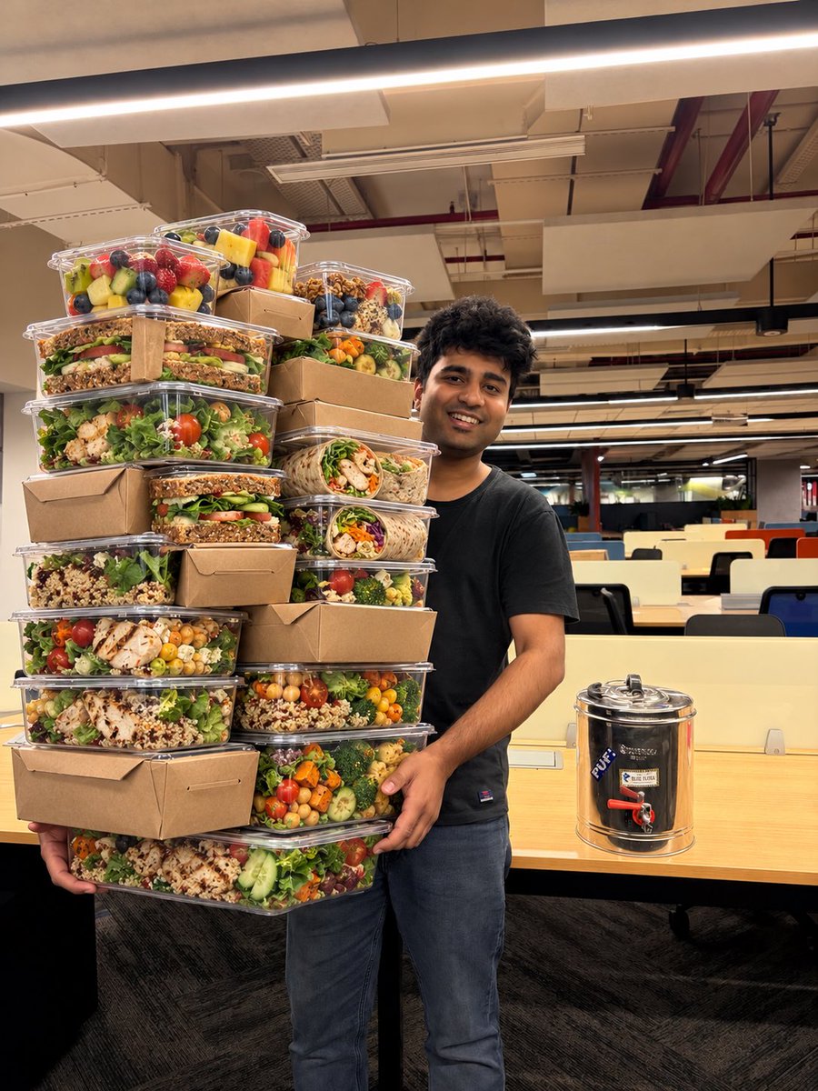 RoboticswithV's tweet photo. Health vs Hustle
I want the community to answer this for me on this thread ….

India is the diabetic and heart attack capital of the world, and I want to use the mileage I received from my recent Physical AI hackathon to remind everyone to eat clean, stay healthy and sleep well 🥬 🍱 

swipe till the end to see what im going to offer from the next hackathon… 

I posted about the 24hr hack
Half people said Im making people unhealthy by keeping them awake and offering junk food 

The other half defended me saying hustle culture looks like this 

My Stance : I accept that hustle is great but we are humans at the end of the day, so I’ve decided that henceforth we split the hustle to many days and try to offer healthier ‘options’ at my hackathons! 

Opening the conversation about health and hustle in the comments 💬
