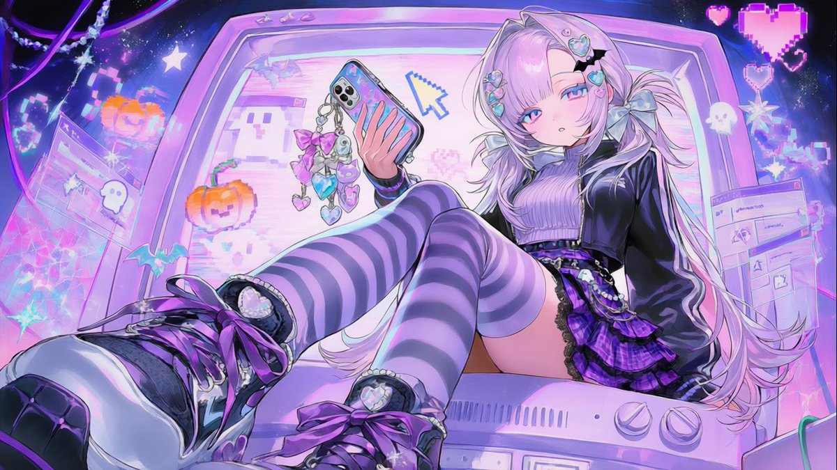 milk400ml_'s tweet photo. ⟡ https://t.co/qo7ww0KTGP

サイバーハロウィンな構図・衣装・ポーズのプロンプトのおすそ分けです( ᴖ ̫ᴖ )❣️
⟡ テレビ内に座るかテレビの上に座るかはかなり運です。
⟡ 衣装部分の「mini skirt」を「slacks」に書き換えると男性にも対応できます
⟡似たようなプロンプトがあったらごめんなさい！
⟡ おすそ分けなのでもし上手くいかなくてもおこらないでください( ᵕㅅᵕ̩̩ )‼️

#プロンプト配布
