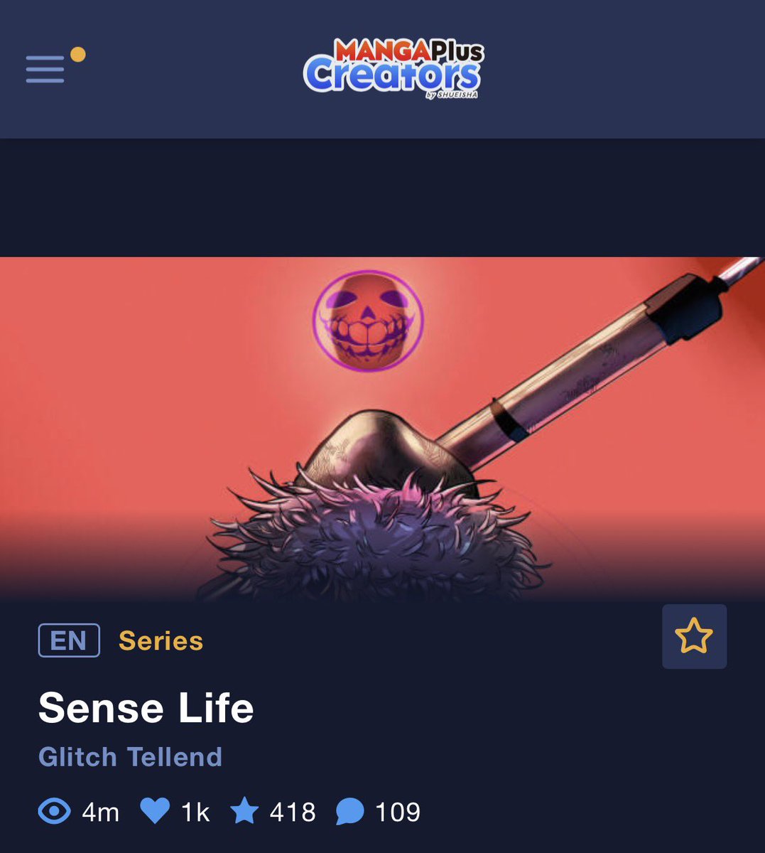 GlitchTellend's tweet photo. Sense Life chega a marca de 4 milhões de views no Manga Plus e 5 milhões de views no site Fliptru https://t.co/CfEFsMvGVT