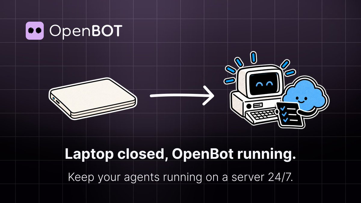 OpenBot_'s tweet photo. Run OpenBot even when your laptop is off.

Server keeps your agents and scheduled routines available, whether you use OpenBot on your own or with a team.

We provide and maintain the server. https://t.co/BBYn7oVoxu