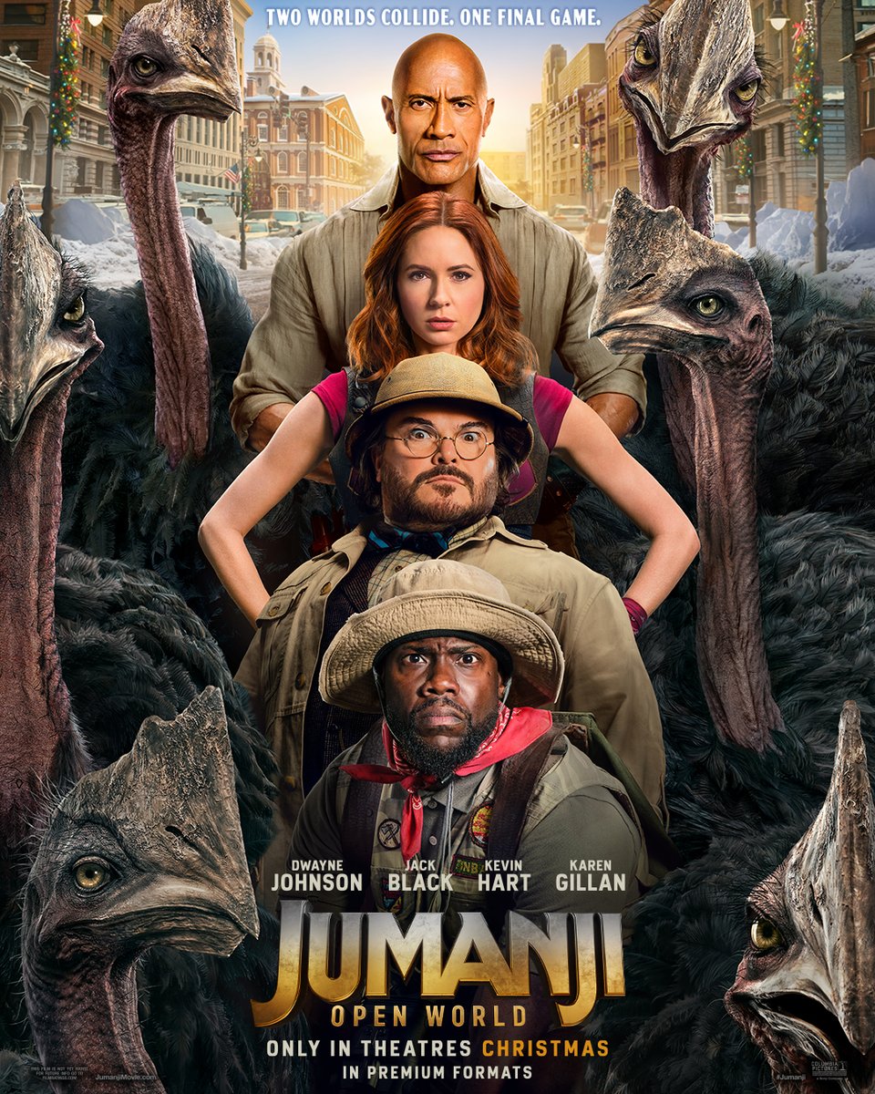 jumanjimovie's tweet photo. Two worlds collide. One final game. 

#Jumanji: Open World - the last game is coming exclusively to movie theatres this Christmas. https://t.co/qA5XoMShQX