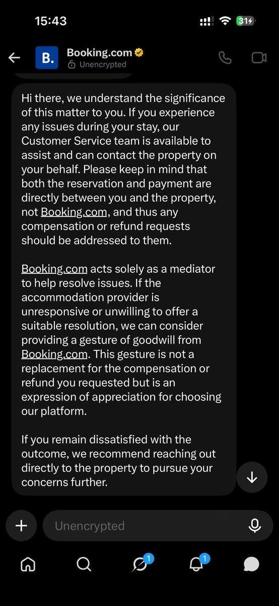 ro_se7's tweet photo. @bookingcom After they told me to DM, this is the response!!! They just ignore my right!!
I will escalate this matter with all evidence https://t.co/HBYiw5086X