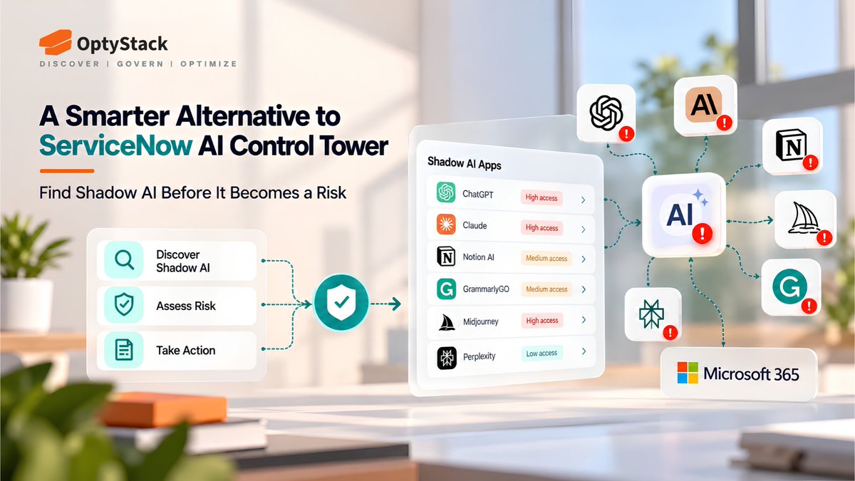 optystack's tweet photo. Need to find Shadow AI? ServiceNow's new detection and AI cost features are expected in Q4 2026. Our guide compares its focus with OptyStack's SaaS discovery and spend visibility.

https://t.co/ZqHHytIBtb https://t.co/IYYOkq09DN