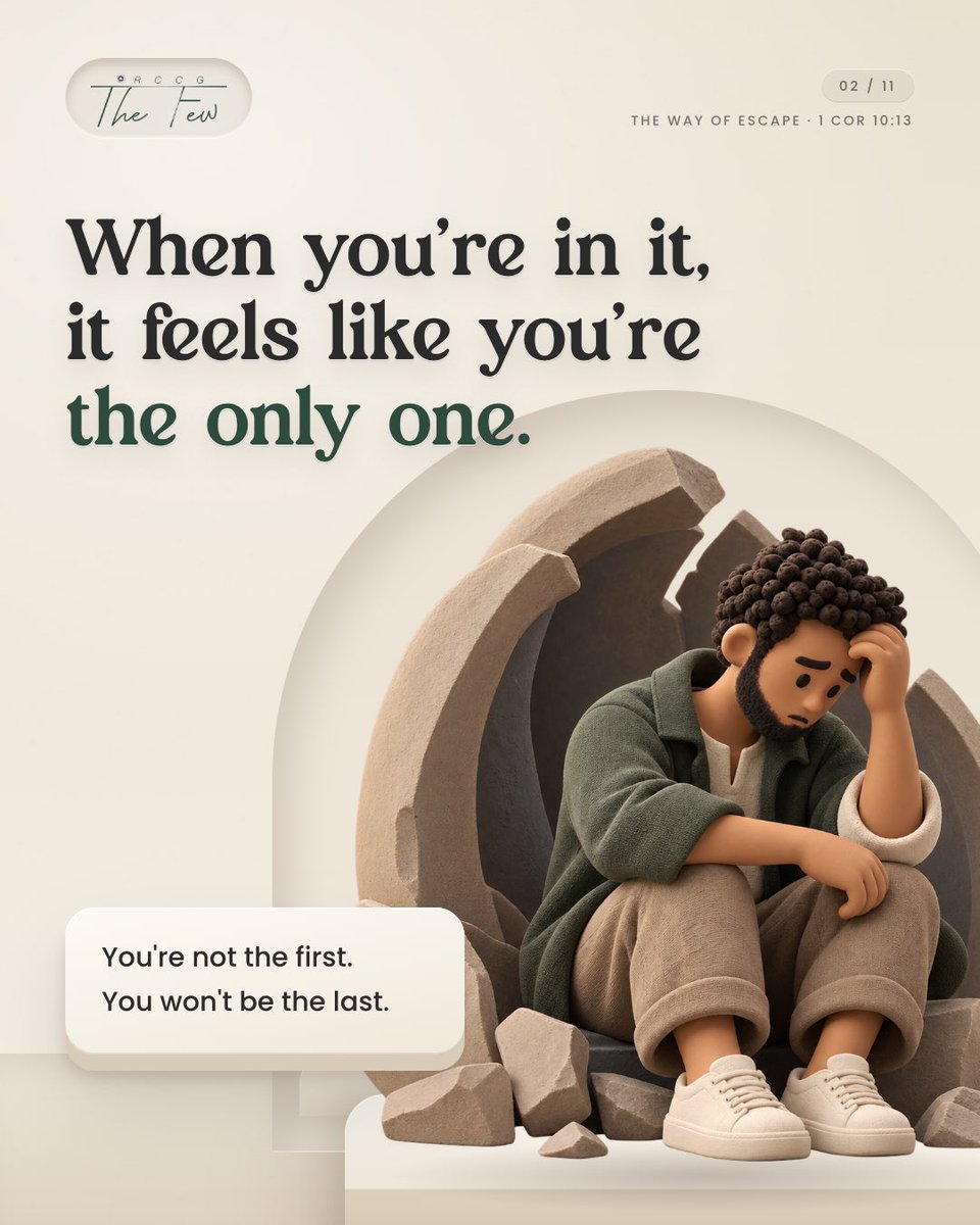 BroChosen's tweet photo. Temptation can make you feel like the only one fighting it.
You’re not. 1 Corinthians 10:13 says your temptation is common to man.

#1Corinthians1013 #Temptation #GodIsFaithful #WayOfEscape #RCCGTheFEW https://t.co/vL2xbYFfgw