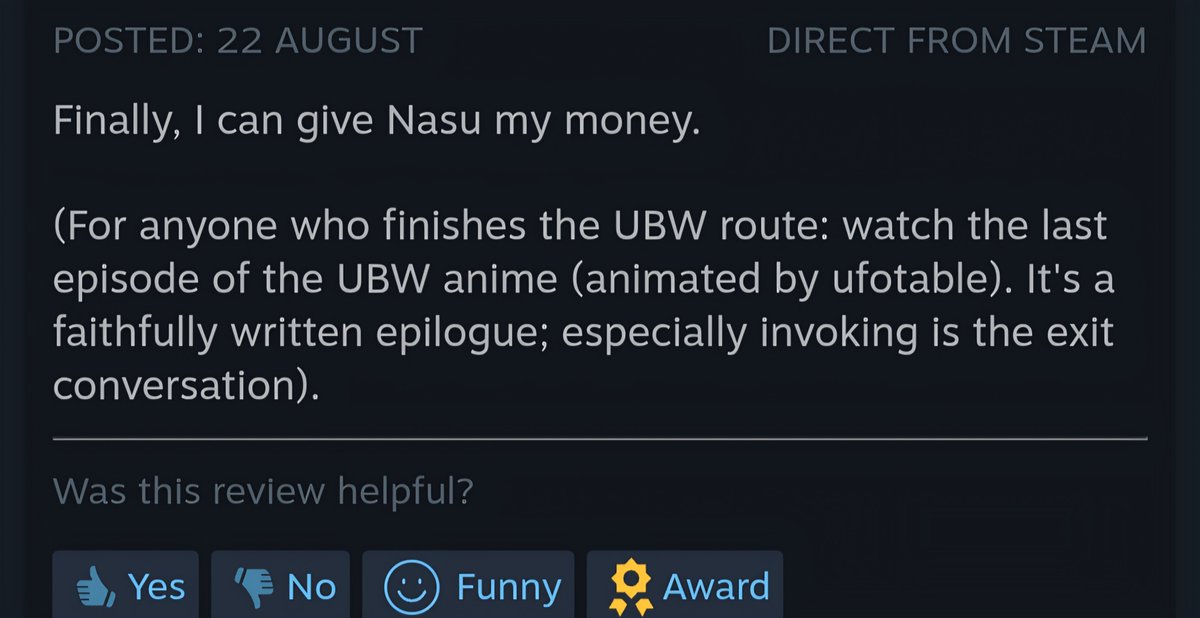 Inari___k's tweet photo. Less than 50% of players finished the Fate/stay night prologue of steam, why is that? Well, if you go to the reviews, you can find people with 0.1 playtime who talked about how they read unofficial translations way back in the day and now can finally support type moon officialy https://t.co/1cYI5L8K07