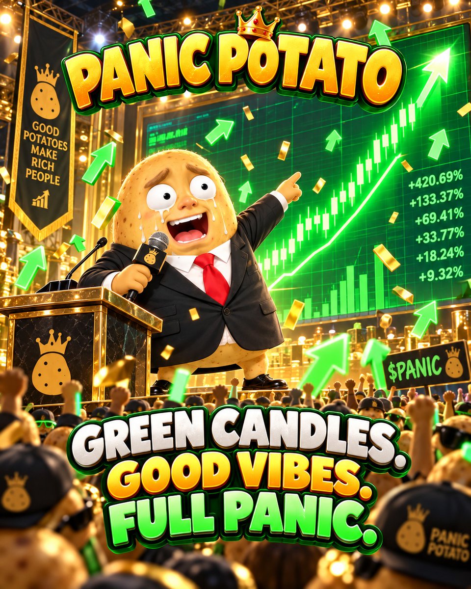 PanicPotatto's tweet photo. When would you like the token to launch? Imagine what that might look like. If you want to discuss the token launch, join the Telegram group linked in the bio. https://t.co/CpbXMVibaz