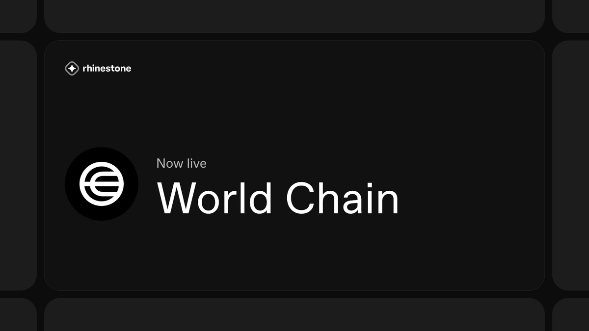 rhinestonewtf's tweet photo. @world_chain_ is live on Rhinestone.

Intents and deposits to and from 480, with USDC settled through @AcrossProtocol, @eco, @RelayProtocol or CCTP. Same API you already use for every other chain. https://t.co/WuYmtDuQ7h