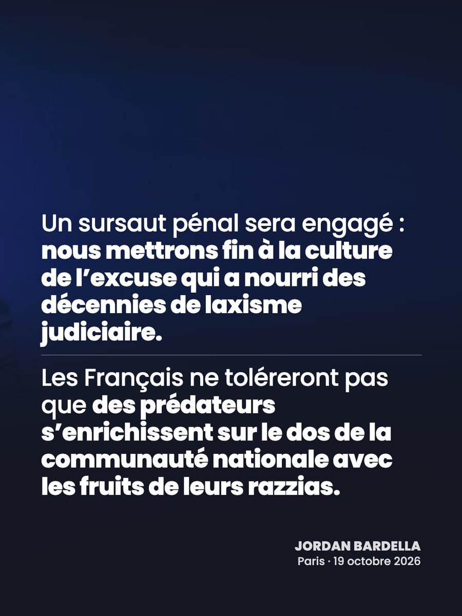 RNational_off's tweet photo. Casseurs, pillards, émeutiers : la culture de l'excuse, c'est terminé !

Avec Jordan Bardella, Premier ministre, un sursaut pénal d'une ampleur sans précédent sera engagé pour rétablir l'ordre. https://t.co/H134t9ti5J