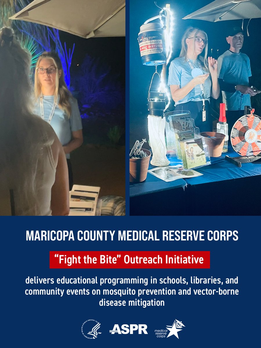 MRC_ASPR's tweet photo. 🦟Fighting the bite starts with education. In 2025, Maricopa County MRC volunteers supported 143 mosquito prevention trainings that reached about 90,000 residents. To learn how MRC volunteers are helping in communities nationwide, visit https://t.co/M0obqyP6kA. https://t.co/RAZbIgX488