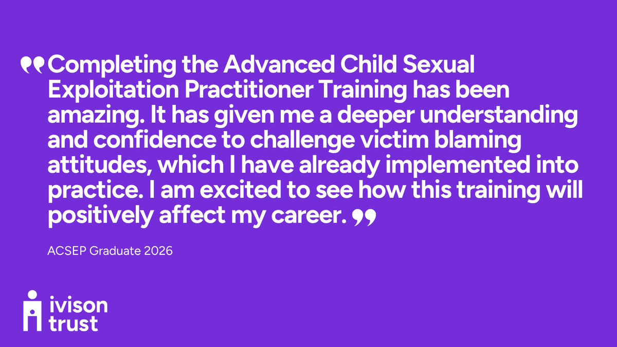 ivisontrust's tweet photo. We offer a range of CPD Accredited training courses which are informed by our frontline support work safeguarding children and empowering parents affected by child exploitation. 
Visit: https://t.co/RXBYLq47j3

#CPDTraining #ChildExploitation #ProfessionalDevelopment https://t.co/SXHRrnuERc