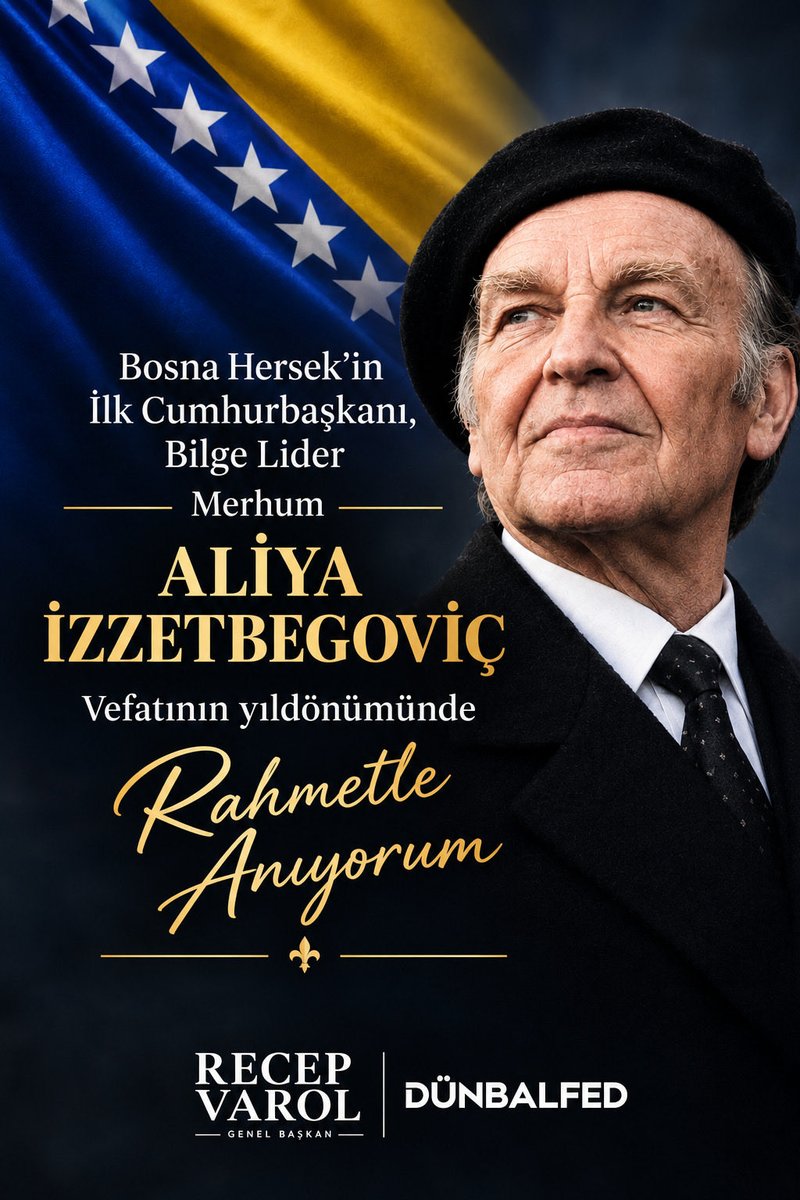recepvarol73's tweet photo. “Her şeye kadir olan Allah'a andolsun ki köle olmayacağız”  diyerek hayatını Bosna’nın bağımsızlığına adayan, mümtaz şahsiyet, bilge lider #AliyaİzzetBegoviç'i vefatının sene-i devriyesinde rahmet ve minnetle anıyorum.

Mekanı cennet olsun https://t.co/kzQEGnEKfq