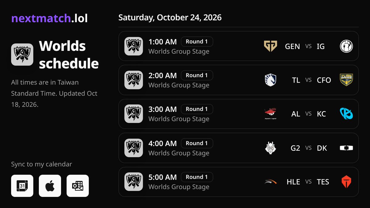 StriftCodes's tweet photo. @lolpacificen you can sync all the LCP matches to your calendar app with this app I built (It updates after draw shows etc) https://t.co/L587sEJHJr