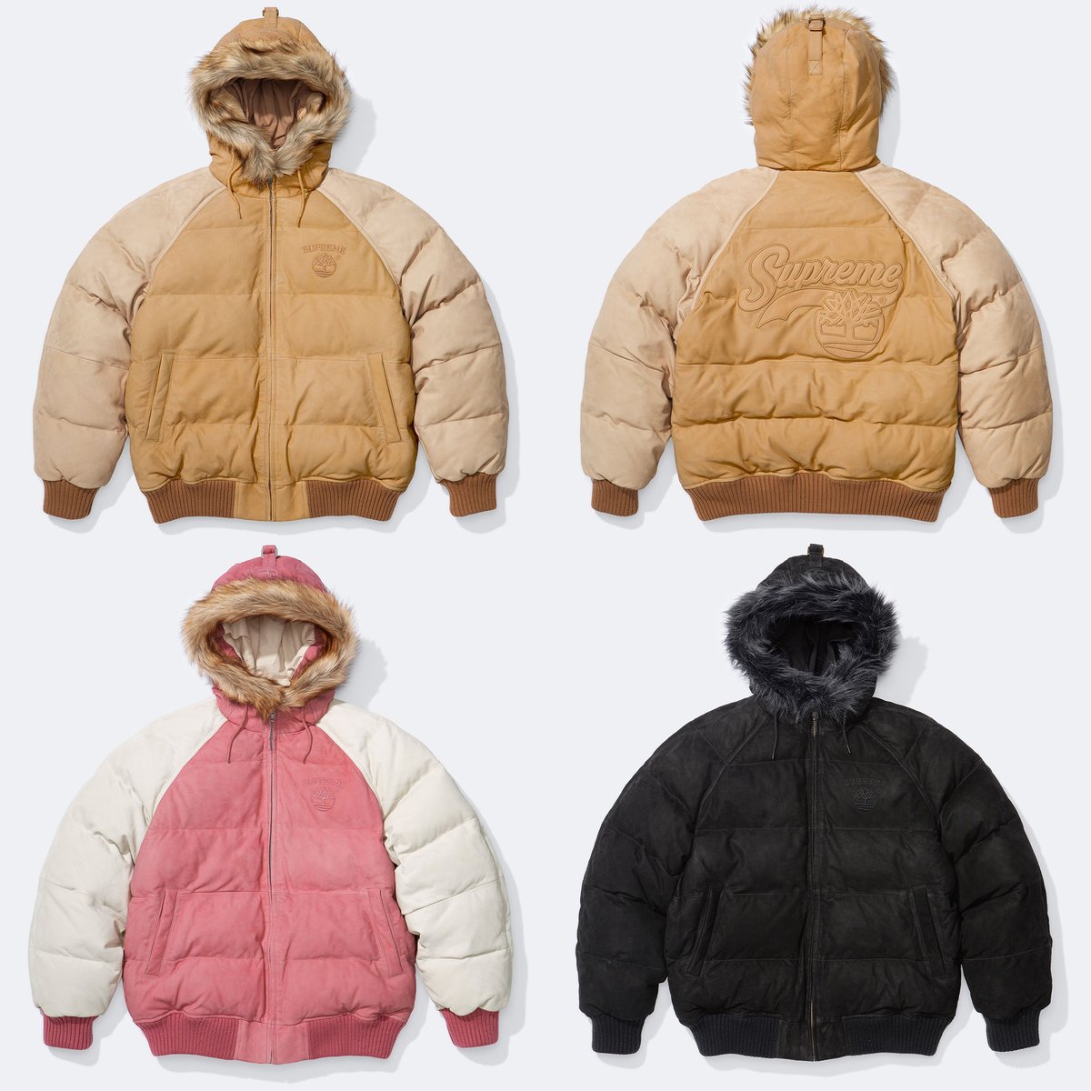 dropsdotgg's tweet photo. Supreme x Timberland releasing this Thursday 🔥

Includes a Suede Puffer Jacket, Ventile Utility Jacket, Polartec Jacket, Football Top, Hooded Sweatshirt, Denim Utility Pant, Sweatpant, Balaclava and Beanie!

What do you think of this collaboration? Looks pretty nice to me 🤓 https://t.co/DkLOD5scS2