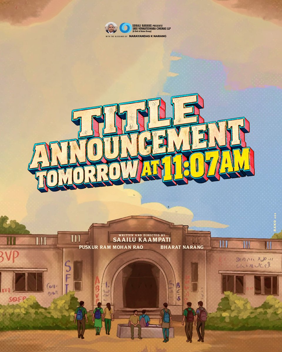 SVCLLP's tweet photo. Every story begins with a title. ✨

The title of our next will be revealed tomorrow (20th October) at 11:07AM ⏳

Stay tuned as we get ready to unveil the next chapter. 🎬

#SaailuKaampati @SumanthPrabha_s @AsianSuniel #PuskurRamMohanRao #BharatNarang #Svcllp https://t.co/zBGt4LMa9C