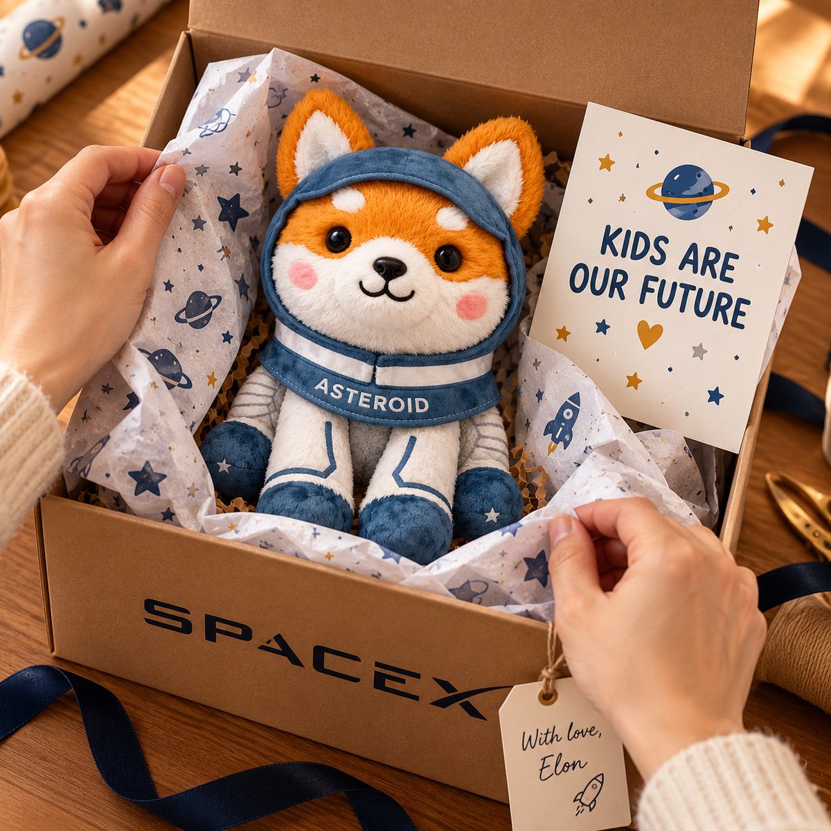 AsteroidCoinOG's tweet photo. Hey @elonmusk, this is a great idea! We'd love to join in too. What do you think about sending Asteroid plushies, the SpaceX mascot, to the kids along with the shares? https://t.co/T5yGf07ZS4