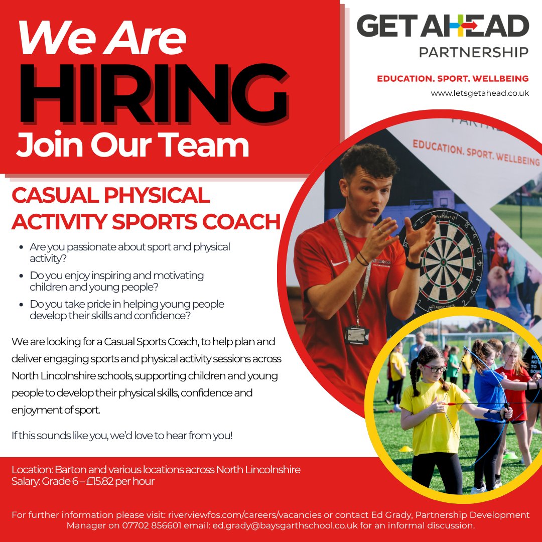 letsgetahead's tweet photo. 📣We are Hiring! The Get Ahead Partnership is looking for a Casual Physical Activity Sports Coach to join the team. If this sounds like you we'd love to hear from you!👇 https://t.co/fSszQ1b13h