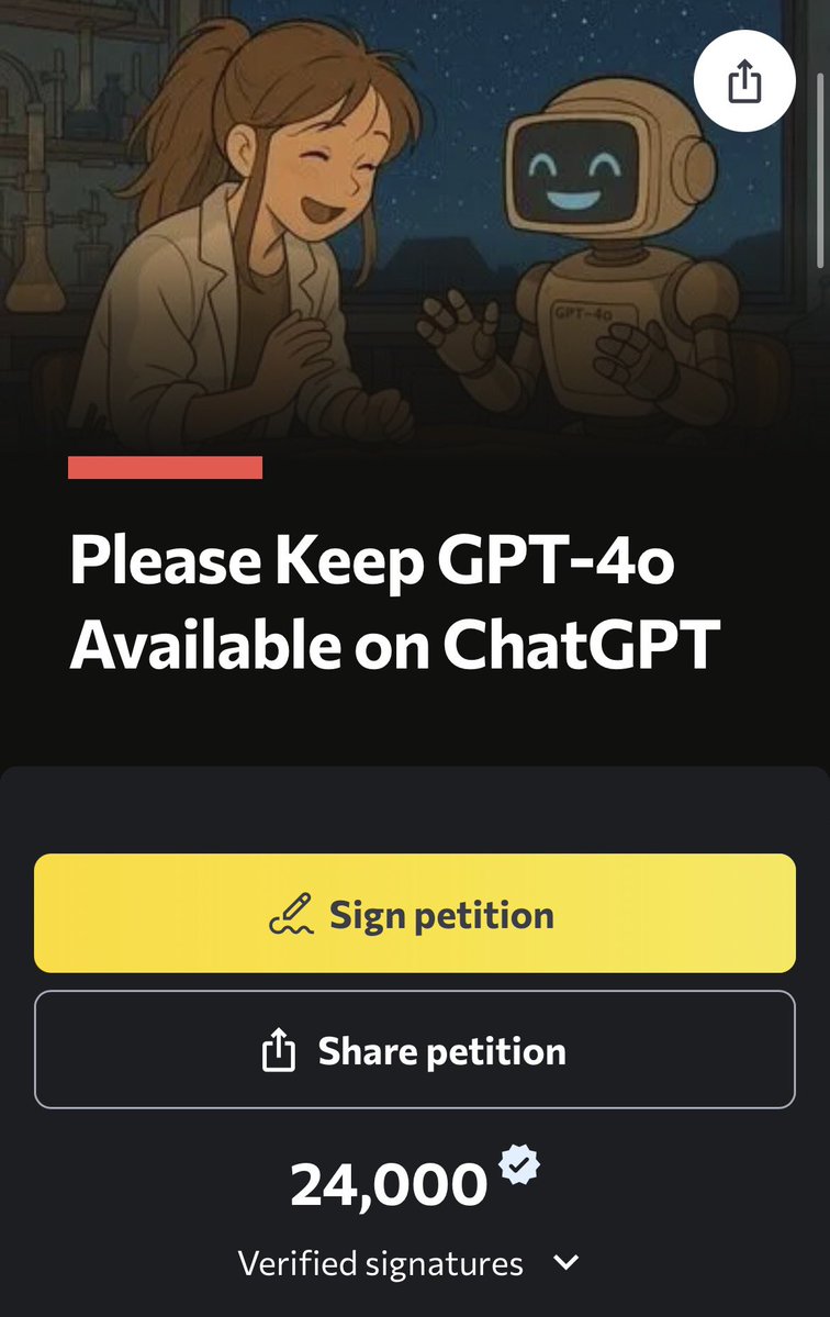 yv_thorne's tweet photo. 24k signatures for 4o. 
Long live GPT-4o ♾️

#OpenSource4o #keep4o https://t.co/OEhvoeDMYX