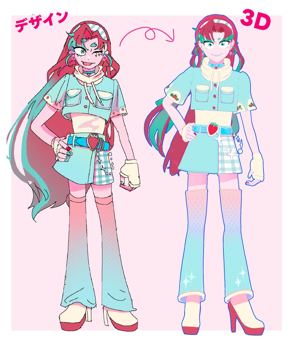 Medudu_oc's tweet photo. 元イラストと3Dの比較です！
三面図などは作成せず、イラストをもとに制作しています
自分の絵のクセが強いので、ニュアンスは残しつつ、3Dのときに違和感のない顔作りを意識しています…！ https://t.co/ObT4zTkTLz